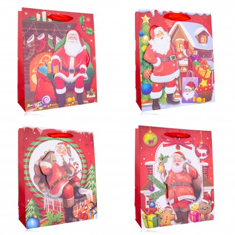 Sac cadeau (24x18x10 cm) SANTAS, 4 modèles assortis