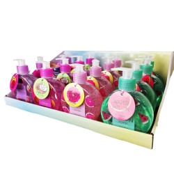 Distributeur savon mains 250ml FRUIT FIESTA, 4 modèles et senteurs assortis : Coco/Pêche/Melon/Pamplemousse