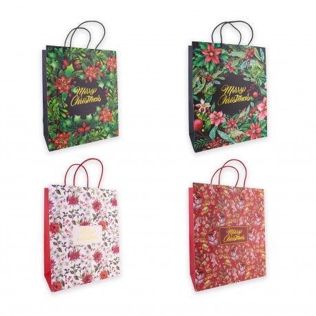 Sac cadeau JOYEUX NOËL (23x18x10 cm), 4 modèles assortis